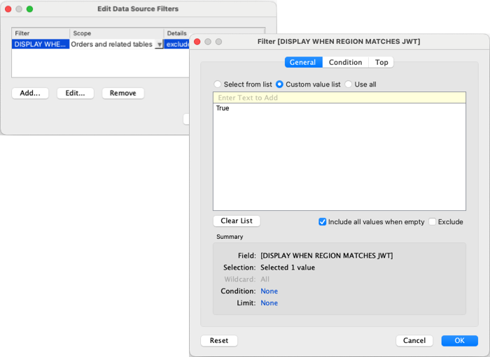 Custom filter and workbook