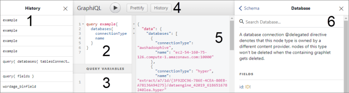 Parts of the GraphiQL interface