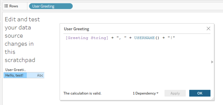 User Greeting edit and test area