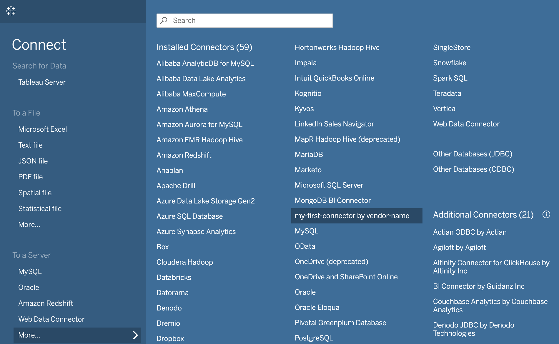 Tableau Desktop showing the new connector