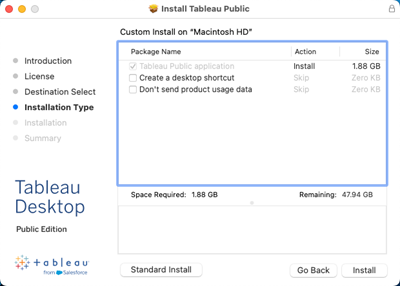 ユーザー インターフェイスからのインストール - Tableau