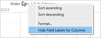 The menu for column field labels