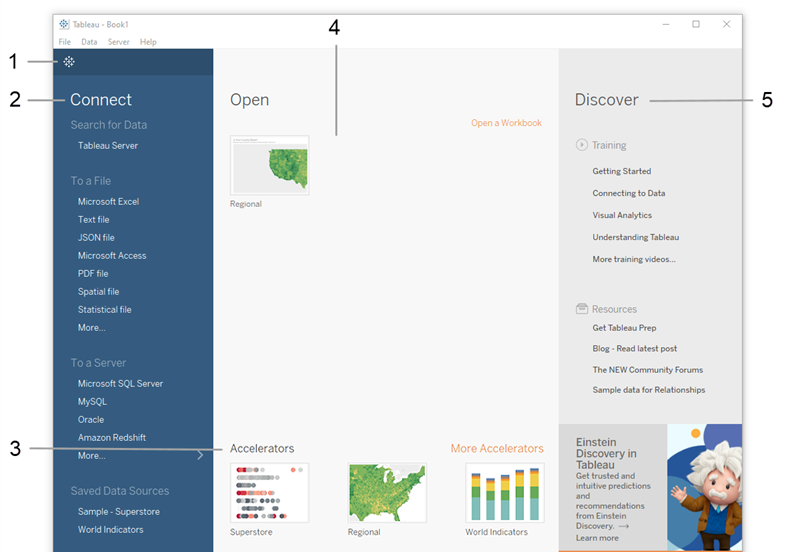 صفجة بدء برنامج Tableau