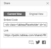 El cuadro de diálogo Compartir en Tableau Public