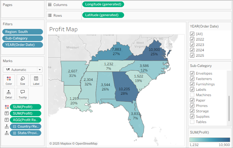 Sub-Category(하위 범주) 필터에서 Binders(바인더), Machines(장비) 및 Tables(테이블)을 선택 취소한 결과
