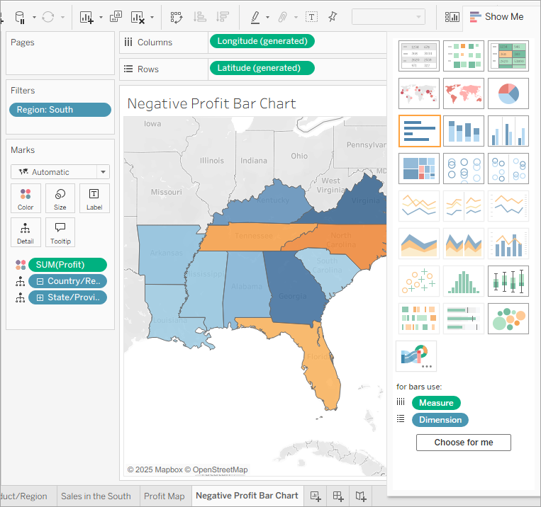 Destaque do gráfico de barras horizontais no menu Mostre-me