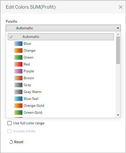 ชุดสีที่แตกต่างกันที่แสดงอยู่ในเมนู “แก้ไขสี”