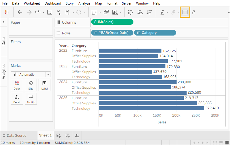 醒目提示「顯示標記標籤」圖示的長條圖
