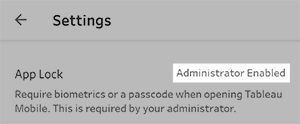 Tableau Mobile settings screen