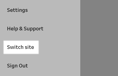 Menüoption zum Wechseln von Sites