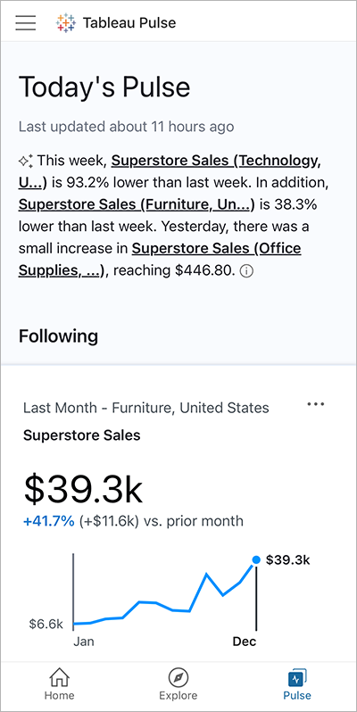 Tableau Pulse home screen