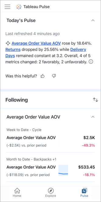 Tableau Pulse home screen