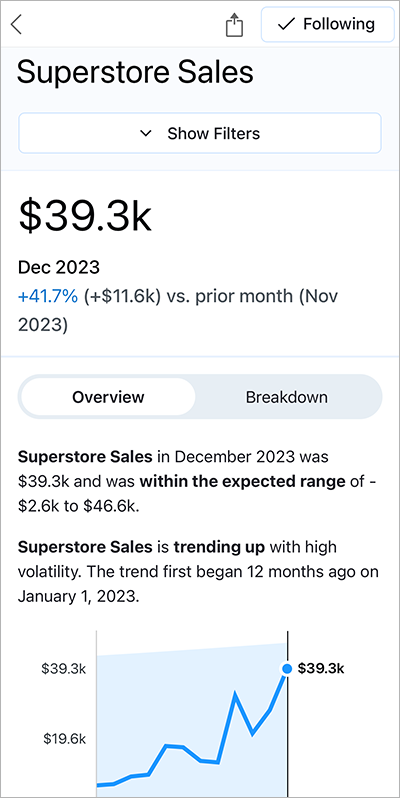 Metric insights exploration screen