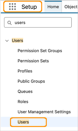 Der Setup-Bereich mit hervorgehobener Option „Benutzer“.