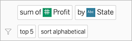 Ask Data UI showing modular phrasing with field names. 