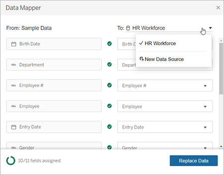 Data mapper selection screen