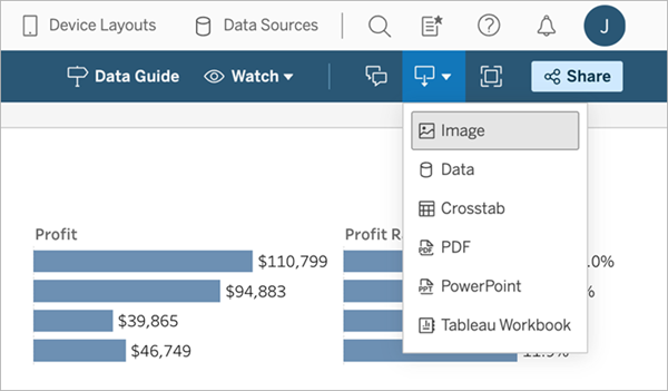 A drop-down menu includes file format options, like image, data or PDF.