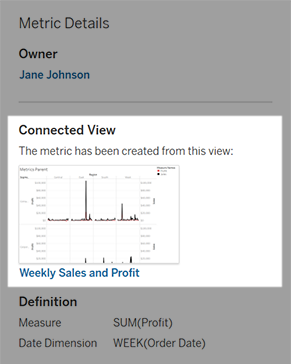 Metric connected view highlighted under Metric Details