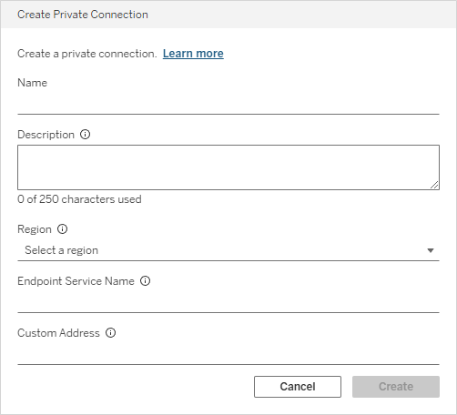 The Create Private Connection dialog