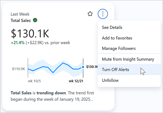 Turn off alerts menu option for a metric