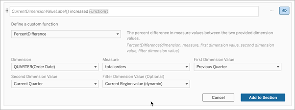 The function dialog box is open, and the options listed in step 1 through 8 are chosen.