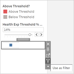 The object is selected, the filter icon is clicked, and “Use as Filter” is selected.