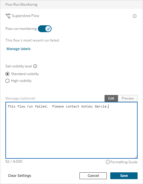 Flow Run Monitoring Dialog