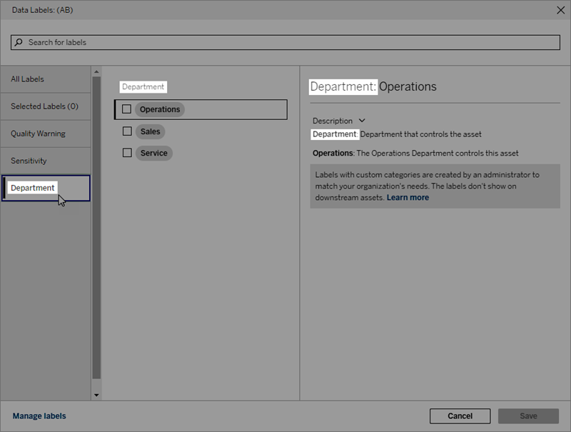 Category selection in More Data Labels dialog