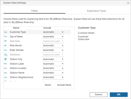 Analysed Fields in Explain Data - Tableau