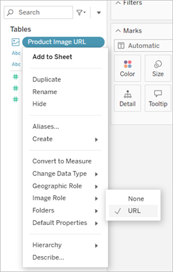 Data pane option to assign an image role to data