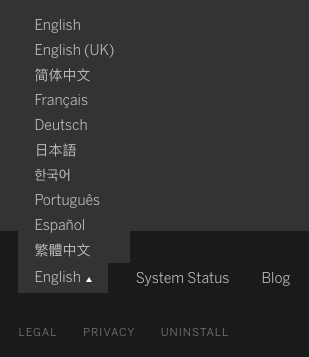 Menu of language options