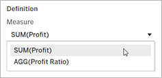 Selecting measure from dropdown