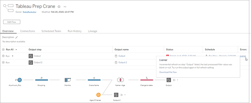 tableau prep system error