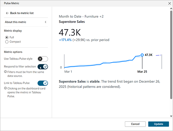 Pulse dashboard object filter option