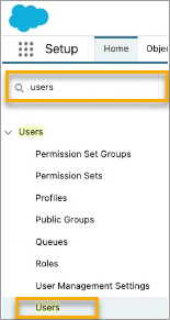 El menú de configuración de usuarios