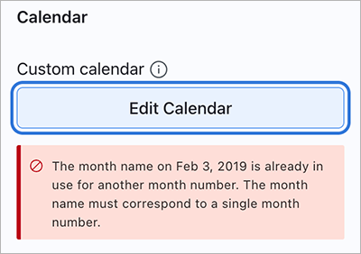 Message d’erreur du calendrier personnalisé