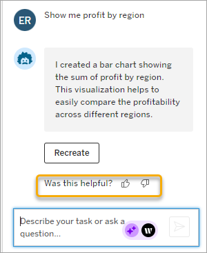 Volet de conversation d’Einstein Copilot affichant les boutons de commentaires en surbrillance