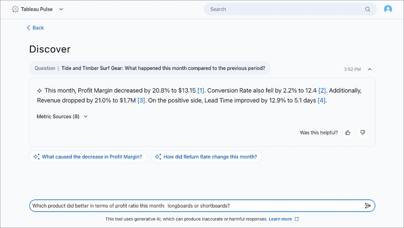 La page Découverte avec une question sur les membres de dimension pour définir la portée du contexte