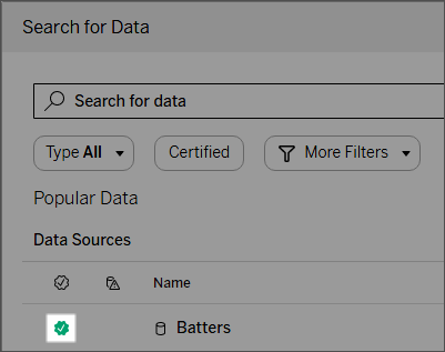 Gecertificeerde badge op de databron zoals deze wordt weergegeven in Webauthoring of Desktop