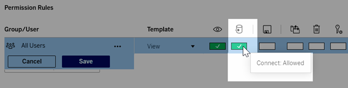 ช่องทำเครื่องหมายความสามารถในการเชื่อมต่อในส่วนกฎของสิทธิ์