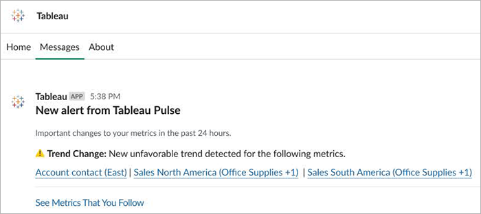 การแจ้งเตือนของ Tableau Pulse ใน Slack