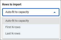 Google Workspace 上的 Tableau 加载项扩展程序中的“Rows to import”（要导入的行）下拉菜单。
