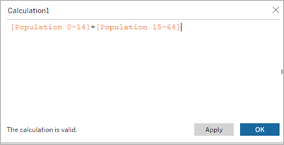 計算方塊中顯示「[Population 0-14]+[Population 15-64]」