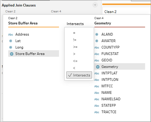 Tableau Prep Applied Join Clauses drop-down options to edit a join clause.
