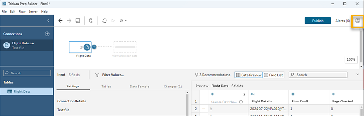 Tableau Prep 流程窗格顯示 Tableau Agent 圖示