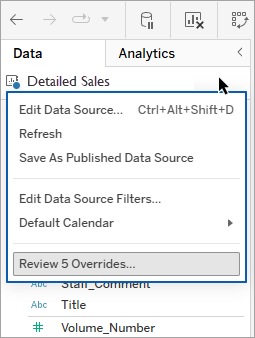 Das Dropdown-Menü „Daten“ mit der Menüoption „Überschriebene Elemente überprüfen“