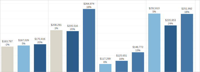 A column chart with horizontal labels