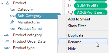 A field option menu showing the option to rename the field.