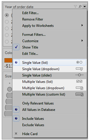 drop-down menu with single value list, single value drop-down, multiple values list and multiple values drop-down options highlighted.