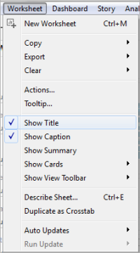 The worksheet drop-down menu with ticks next to show title and show caption